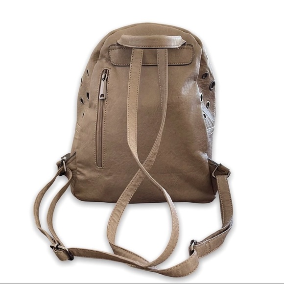 Unique Fashion Backpack Brown Beige Grommets Fashion Bag Made and Bought Greece‎ - Picture 6 of 15